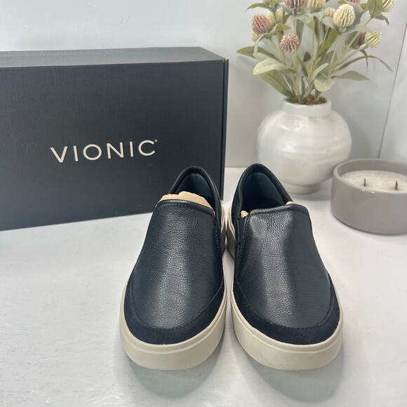7 Vionic Kearny Platform Leather Slip-On Sneaker Loafer Black Women 5M preloved - Picture 2 of 10